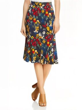 Tory Burch Navy Floral Polka Dot Midi Skirt Medium